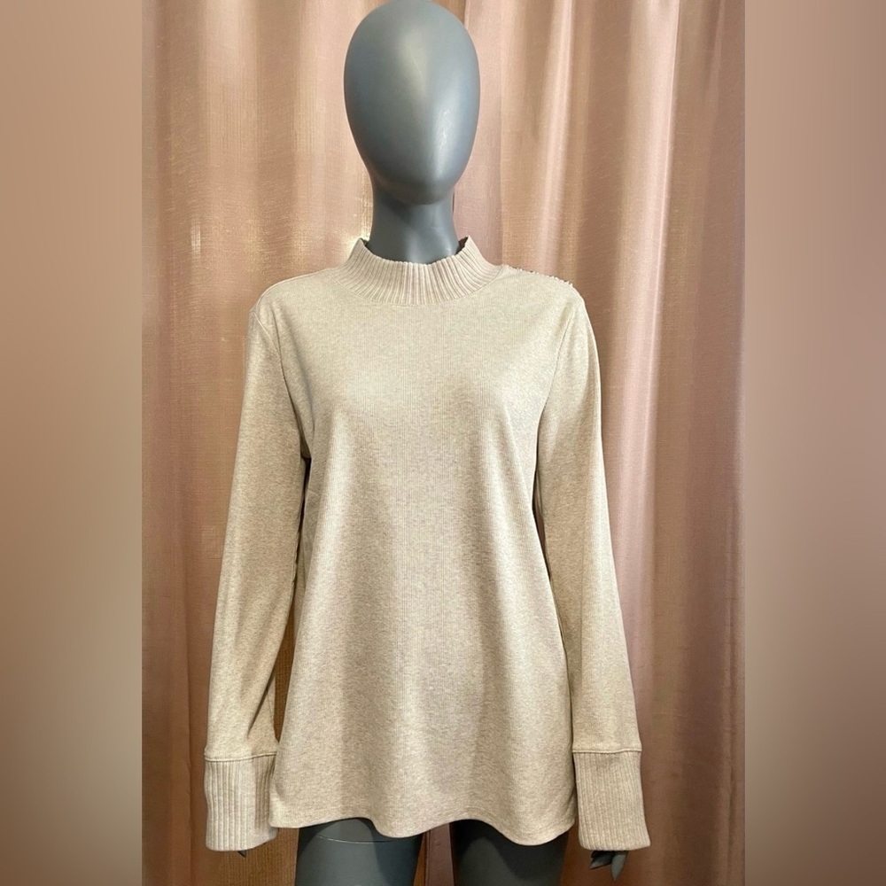 NWT ELLA Rafaella Small Women's Rivet Detail Mock Neck Long Sleeve Top Cream
